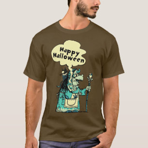 Hexe mit einem Zaubertrank in einer Schüssel und e T-Shirt