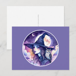 Hexe mit einer Eule - Halloween Fan Fun 2 Postkarte