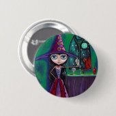 Hexe mit Falken und Drache-Knopf Button (Vorne & Hinten)