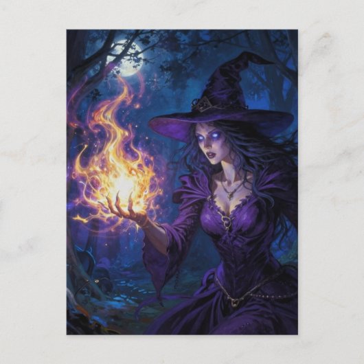 Hexe mit Feuermagie Postkarte (Vorderseite)