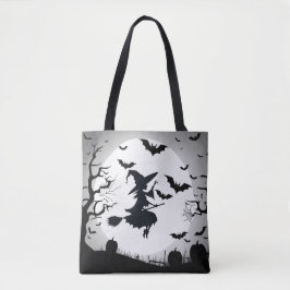 Hexe mit Fledermäusen Funny Halloween Thema Tasche