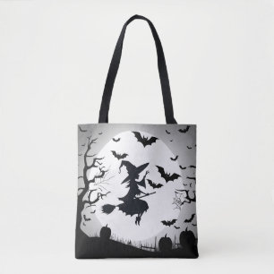 Hexe mit Fledermäusen Funny Halloween Thema Tasche