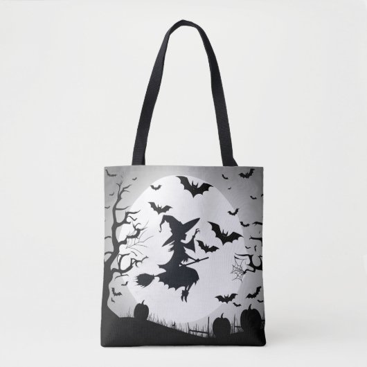 Hexe mit Fledermäusen Funny Halloween Thema Tasche (Vorderseite)