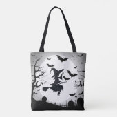 Hexe mit Fledermäusen Funny Halloween Thema Tasche (Rückseite)