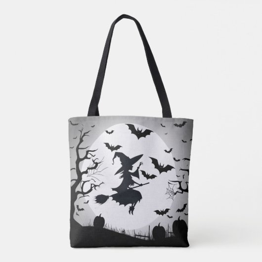 Hexe mit Fledermäusen Funny Halloween Thema Tasche (Rückseite)