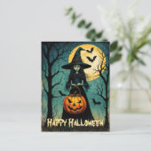 Hexe mit grauem Kürbis Laternenröschen Halloween Postkarte (Stehend Vorderseite)