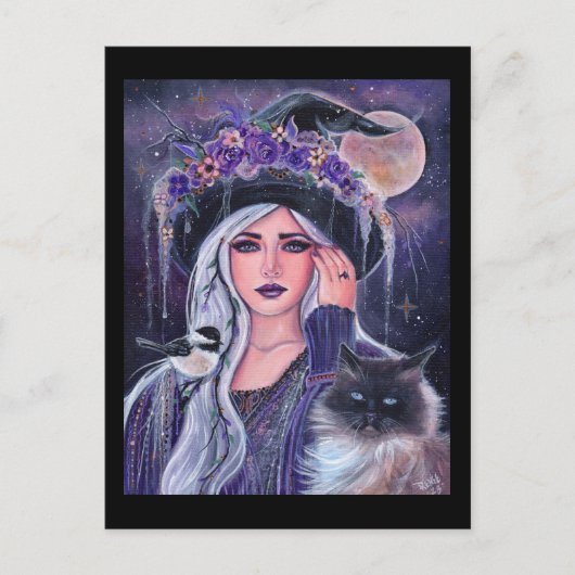 Hexe mit Kätzchen von Renee Lavoie Postkarte (Vorderseite)