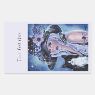 Hexe mit Kätzchen von Renee Lavoie Rechteckiger Aufkleber