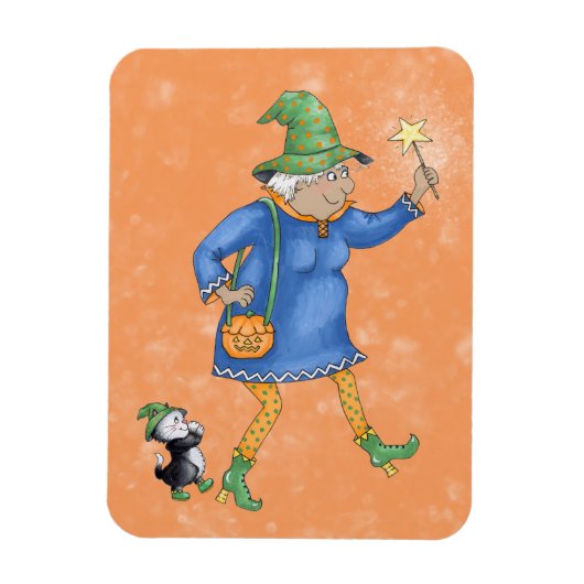 Hexe mit Katze Magnet (Vertikal)