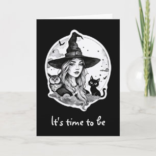 Hexe mit Katze und Eule - Halloween Fan Fun 1 Karte