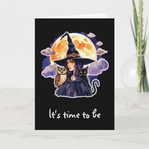 Hexe mit Katze und Eule - Halloween Fan Fun 2 Karte