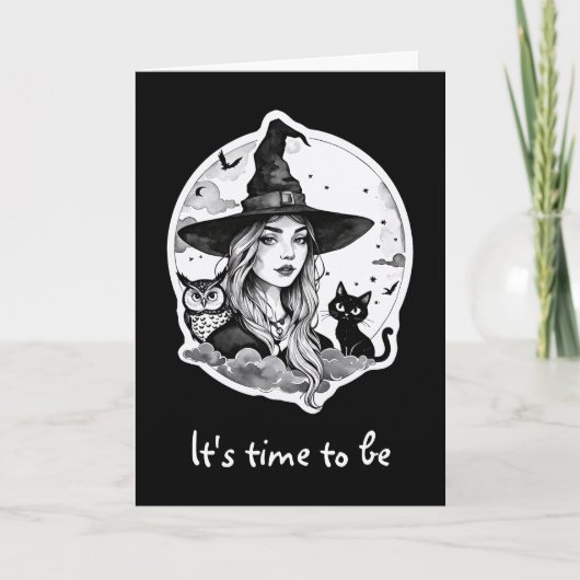 Hexe mit Katze und Schüssel - Halloween Fan Spaß 1 Karte (Vorderseite)