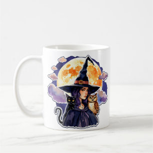 Hexe mit Katze und Schüssel - Halloween Fan Spaß 2 Kaffeetasse