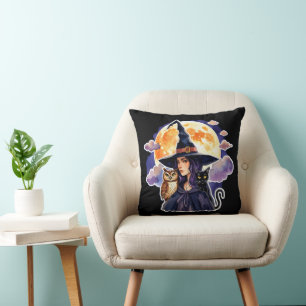 Hexe mit Katze und Schüssel - Halloween Fan Spaß 2 Kissen