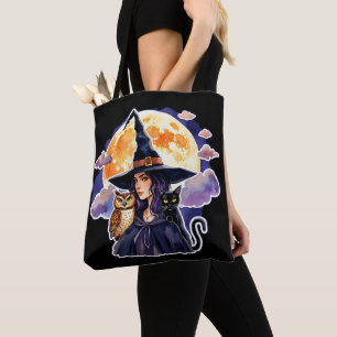 Hexe mit Katze und Schüssel - Halloween Fan Spaß 2 Tasche