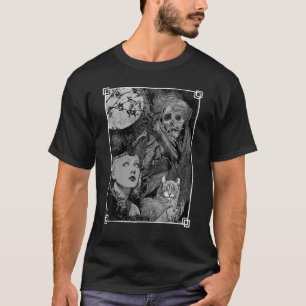 Hexe mit Katze und Sensenmann okkultistisch dunkel T-Shirt