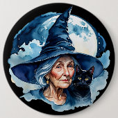 Hexe mit Katze - Wicca Halloween 1 Button (Vorderseite)