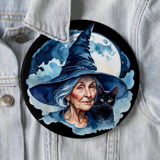 Hexe mit Katze - Wicca Halloween 1 Button (Beispiel)
