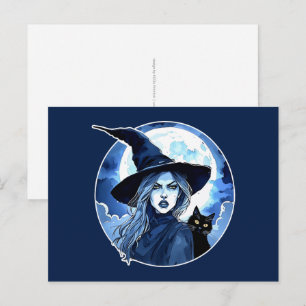 Hexe mit Katze - Wicca Halloween 2 Postkarte