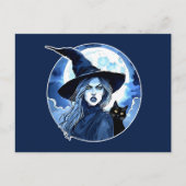 Hexe mit Katze - Wicca Halloween 2 Postkarte (Vorderseite)