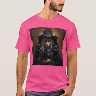 Hexe mit Katzen Halloween-Freund T-Shirt