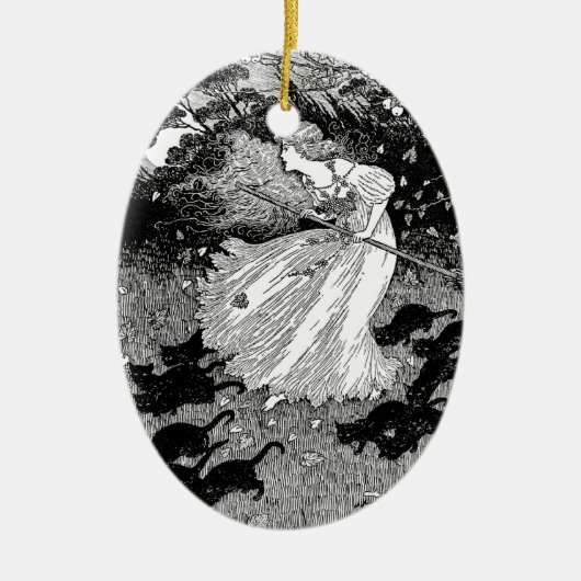 Hexe mit Katzen Keramik Ornament (Vorne)