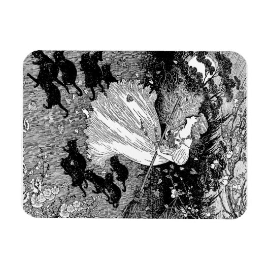 Hexe mit Katzen Magnet (Horizontal)