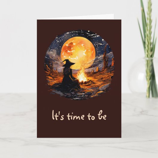 Hexe mit Kerzen und Feuer - Wicca Halloween 1 Karte (Vorderseite)