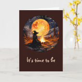 Hexe mit Kerzen und Feuer - Wicca Halloween 1 Karte (Gelbe Blume)