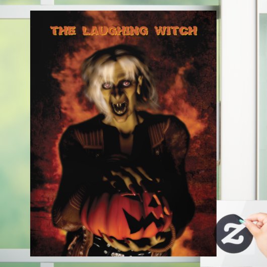 Hexe mit Kürbis gewischt. Halloween Fensteraufkleber (Zuhause)
