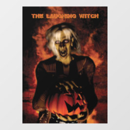 Hexe mit Kürbis gewischt. Halloween Fensteraufkleber