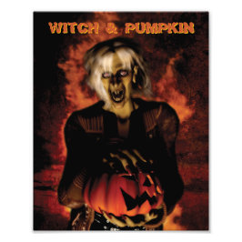Hexe mit Kürbis gewischt. Halloween Fotodruck
