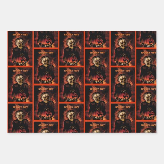 Hexe mit Kürbis gewischt. Halloween Geschenkpapier Set (Vorderseite 3)