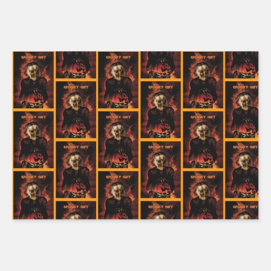 Hexe mit Kürbis gewischt. Halloween Geschenkpapier Set (Vorderseite 2)