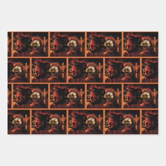 Hexe mit Kürbis gewischt. Halloween Geschenkpapier Set (Vorderseite)