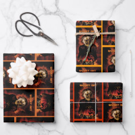 Hexe mit Kürbis gewischt. Halloween Geschenkpapier Set