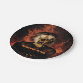 Hexe mit Kürbis gewischt. Halloween Pappteller (Schrägansicht)