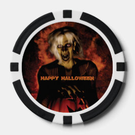 Hexe mit Kürbis gewischt. Halloween Pokerchips