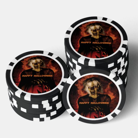 Hexe mit Kürbis gewischt. Halloween Pokerchips (Stapel)