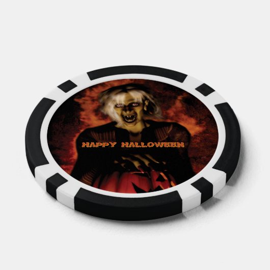 Hexe mit Kürbis gewischt. Halloween Pokerchips (Einzeln)