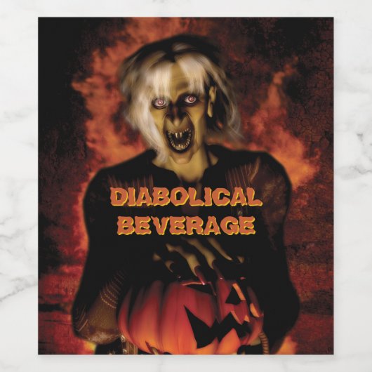 Hexe mit Kürbis gewischt. Halloween Weinetikett (Einzelnes Label)