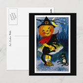Hexe mit Kürbislaterne Postkarte (Vorne/Hinten)