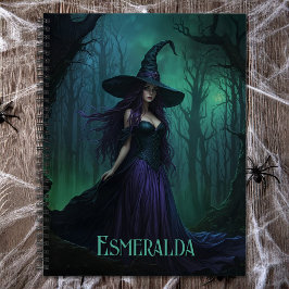 Hexe mit Lila und schwarzem Namen Notizblock