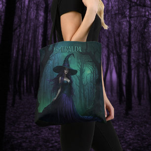 Hexe mit Lila und schwarzem Namen Tasche