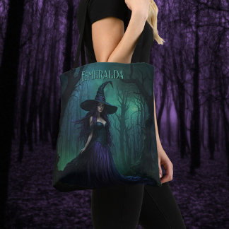 Hexe mit Lila und schwarzem Namen Tasche