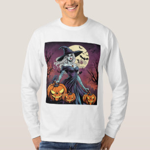 Hexe mit Pumpkins unter Vollmond T-Shirt
