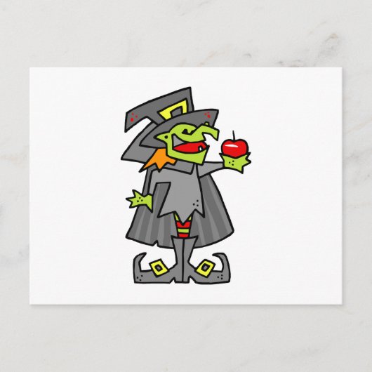 Hexe mit rotem Apfel Postkarte (Vorderseite)