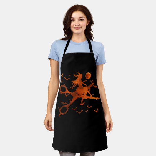 Hexe mit Schere Broom Haar Stylist Halloween H Schürze (Getragen)