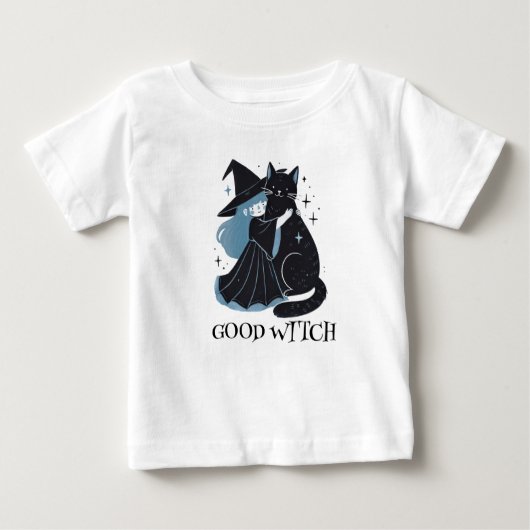 Hexe mit schwarzer Katze Baby T-shirt (Vorderseite)