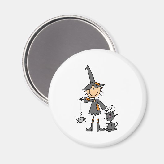 Hexe mit schwarzer Katze Magnet (Vorderseite/Rückseite)